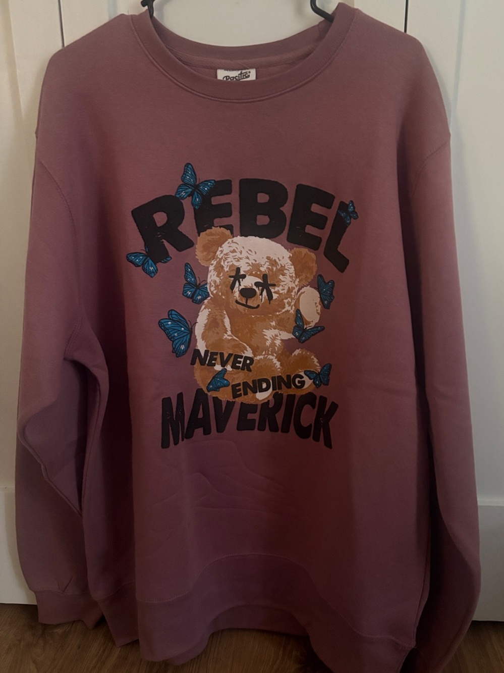 3XL Mauve 'Rebel Maverick' Teddy Graphic Crewneck Sweater - Picture 1 of 4
